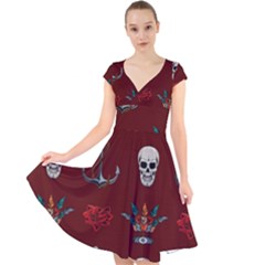 Tattoo-old-school-background-pattern Cap Sleeve Front Wrap Midi Dress by Salman4z