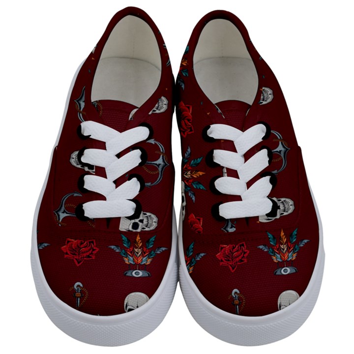 Tattoo-old-school-background-pattern Kids  Classic Low Top Sneakers