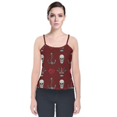 Tattoo-old-school-background-pattern Velvet Spaghetti Strap Top