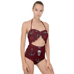 Tattoo-old-school-background-pattern Scallop Top Cut Out Swimsuit by Salman4z