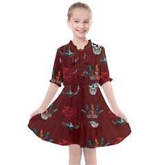 Tattoo-old-school-background-pattern Kids  All Frills Chiffon Dress by Salman4z