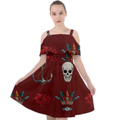 Tattoo-old-school-background-pattern Cut Out Shoulders Chiffon Dress by Salman4z