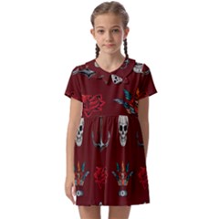 Tattoo-old-school-background-pattern Kids  Asymmetric Collar Dress by Salman4z