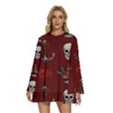 Tattoo-old-school-background-pattern Round Neck Long Sleeve Bohemian Style Chiffon Mini Dress View1