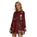 Tattoo-old-school-background-pattern Round Neck Long Sleeve Bohemian Style Chiffon Mini Dress View2