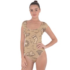 Egyptian-seamless-pattern-symbols-landmarks-signs-egypt Short Sleeve Leotard  by Salman4z