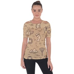 Egyptian-seamless-pattern-symbols-landmarks-signs-egypt Shoulder Cut Out Short Sleeve Top by Salman4z