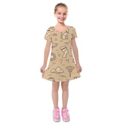 Egyptian-seamless-pattern-symbols-landmarks-signs-egypt Kids  Short Sleeve Velvet Dress by Salman4z