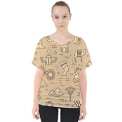 Egyptian-seamless-pattern-symbols-landmarks-signs-egypt V-neck Dolman Drape Top by Salman4z