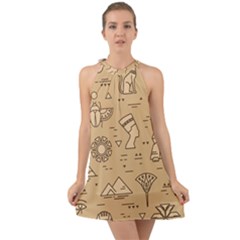 Egyptian-seamless-pattern-symbols-landmarks-signs-egypt Halter Tie Back Chiffon Dress by Salman4z