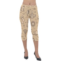 Egyptian-seamless-pattern-symbols-landmarks-signs-egypt Lightweight Velour Capri Leggings  by Salman4z