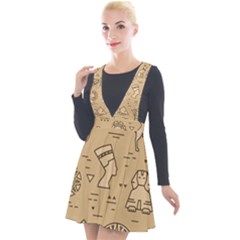 Egyptian-seamless-pattern-symbols-landmarks-signs-egypt Plunge Pinafore Velour Dress by Salman4z