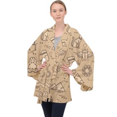 Egyptian-seamless-pattern-symbols-landmarks-signs-egypt Long Sleeve Velvet Kimono  by Salman4z