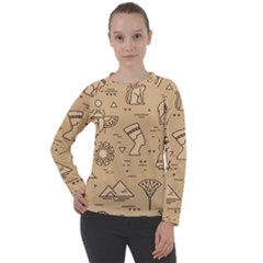 Egyptian-seamless-pattern-symbols-landmarks-signs-egypt Women s Long Sleeve Raglan Tee