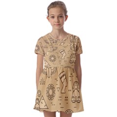 Egyptian-seamless-pattern-symbols-landmarks-signs-egypt Kids  Short Sleeve Pinafore Style Dress by Salman4z