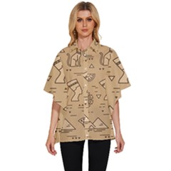 Egyptian-seamless-pattern-symbols-landmarks-signs-egypt Women s Batwing Button Up Shirt