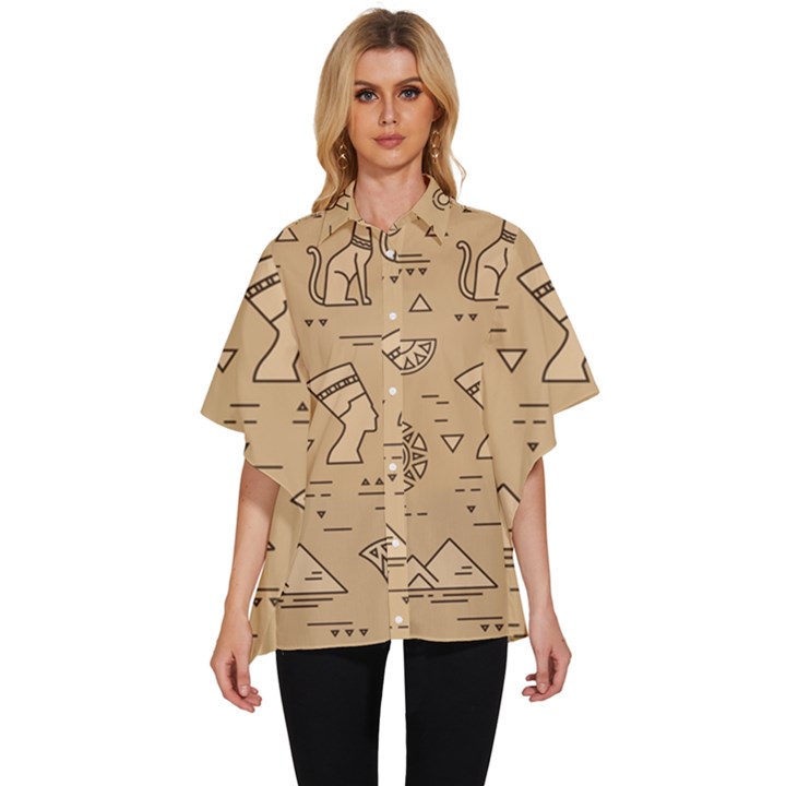 Egyptian-seamless-pattern-symbols-landmarks-signs-egypt Women s Batwing Button Up Shirt