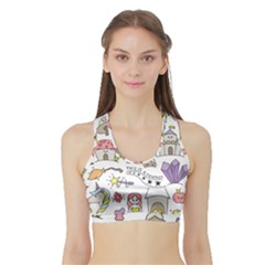 Fantasy-things-doodle-style-vector-illustration Sports Bra With Border by Salman4z