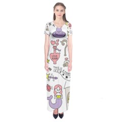 Fantasy-things-doodle-style-vector-illustration Short Sleeve Maxi Dress by Salman4z