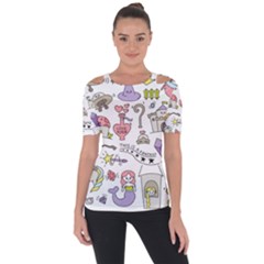 Fantasy-things-doodle-style-vector-illustration Shoulder Cut Out Short Sleeve Top by Salman4z