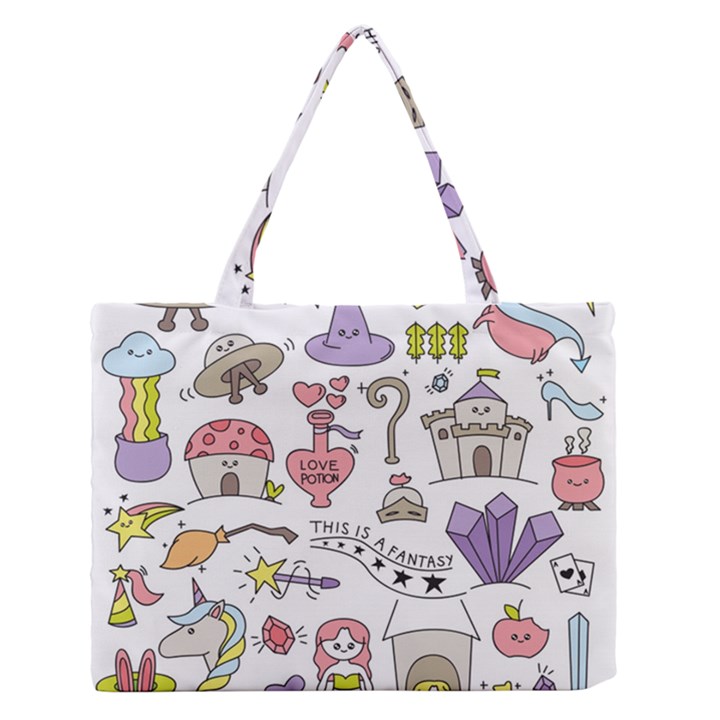 Fantasy-things-doodle-style-vector-illustration Zipper Medium Tote Bag