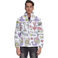 Fantasy-things-doodle-style-vector-illustration Men s Puffer Bubble Jacket Coat by Salman4z