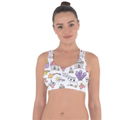 Fantasy-things-doodle-style-vector-illustration Cross String Back Sports Bra by Salman4z