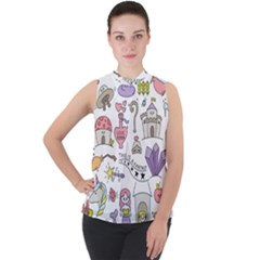 Fantasy-things-doodle-style-vector-illustration Mock Neck Chiffon Sleeveless Top by Salman4z