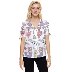 Fantasy-things-doodle-style-vector-illustration Bow Sleeve Button Up Top by Salman4z