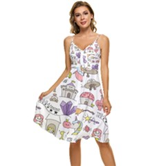 Fantasy-things-doodle-style-vector-illustration Sleeveless Tie Front Chiffon Dress by Salman4z