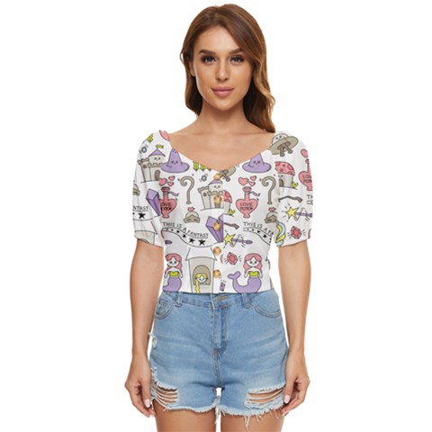 Fantasy-things-doodle-style-vector-illustration Button Up Blouse by Salman4z