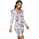 Fantasy-things-doodle-style-vector-illustration Women Long Sleeve Ruched Stretch Jersey Dress View2