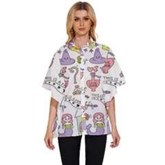 Fantasy-things-doodle-style-vector-illustration Women s Batwing Button Up Shirt