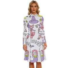 Fantasy-things-doodle-style-vector-illustration Long Sleeve Shirt Collar A-line Dress by Salman4z