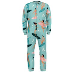 Beach-surfing-surfers-with-surfboards-surfer-rides-wave-summer-outdoors-surfboards-seamless-pattern- Onepiece Jumpsuit (men) by Salman4z