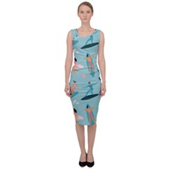 Beach-surfing-surfers-with-surfboards-surfer-rides-wave-summer-outdoors-surfboards-seamless-pattern- Sleeveless Pencil Dress by Salman4z