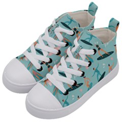 Beach-surfing-surfers-with-surfboards-surfer-rides-wave-summer-outdoors-surfboards-seamless-pattern- Kids  Mid-top Canvas Sneakers by Salman4z