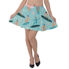 Beach-surfing-surfers-with-surfboards-surfer-rides-wave-summer-outdoors-surfboards-seamless-pattern- Velvet Skater Skirt by Salman4z