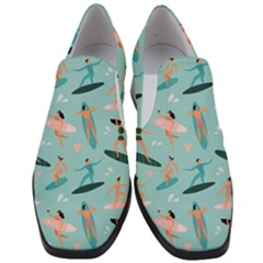 Beach-surfing-surfers-with-surfboards-surfer-rides-wave-summer-outdoors-surfboards-seamless-pattern- Women Slip On Heel Loafers by Salman4z