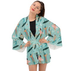 Beach-surfing-surfers-with-surfboards-surfer-rides-wave-summer-outdoors-surfboards-seamless-pattern- Long Sleeve Kimono by Salman4z