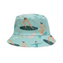 Beach-surfing-surfers-with-surfboards-surfer-rides-wave-summer-outdoors-surfboards-seamless-pattern- Bucket Hat by Salman4z