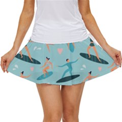 Beach-surfing-surfers-with-surfboards-surfer-rides-wave-summer-outdoors-surfboards-seamless-pattern- Women s Skort by Salman4z