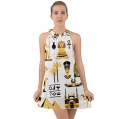 Egypt-symbols-decorative-icons-set Halter Tie Back Chiffon Dress by Salman4z