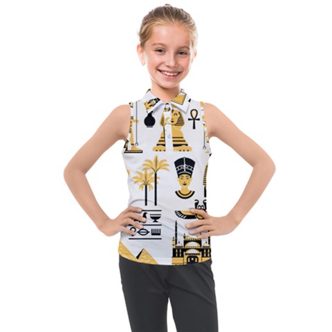 Egypt-symbols-decorative-icons-set Kids  Sleeveless Polo Tee by Salman4z