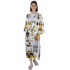 Egypt-symbols-decorative-icons-set Maxi Satin Kimono by Salman4z