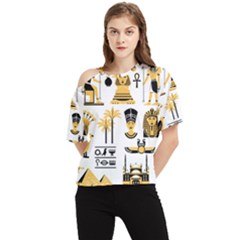 Egypt-symbols-decorative-icons-set One Shoulder Cut Out Tee by Salman4z