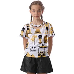 Egypt-symbols-decorative-icons-set Kids  Front Cut Tee by Salman4z