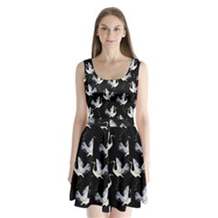 Crane Pattern Split Back Mini Dress 