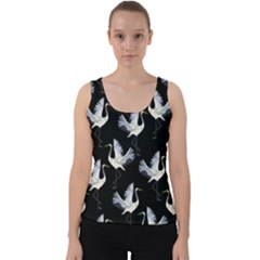 Crane Pattern Velvet Tank Top