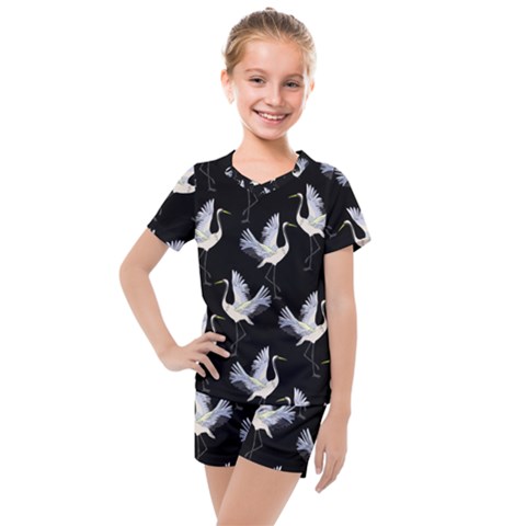 Crane Pattern Kids  Mesh Tee And Shorts Set by Salman4z